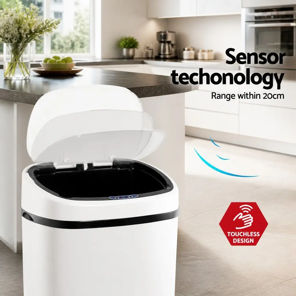 Automatic Motion Sensor Rubbish Bin Hands-Free 58L White Steel