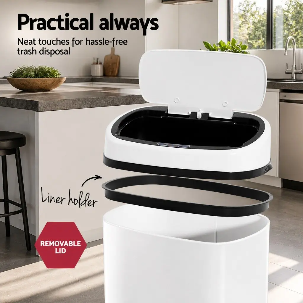 Automatic Motion Sensor Rubbish Bin Hands-Free 58L White Steel