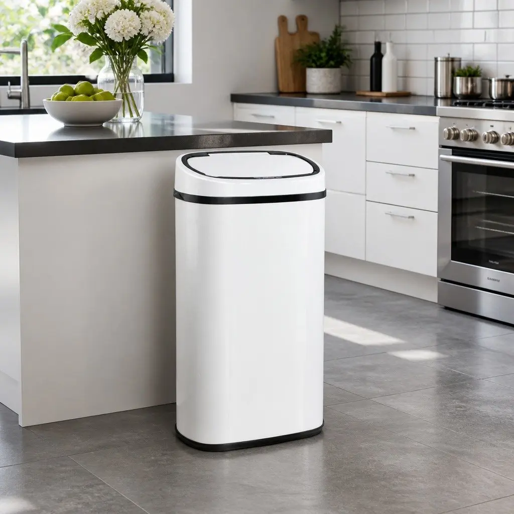 Automatic Motion Sensor Rubbish Bin Hands-Free 58L White Steel