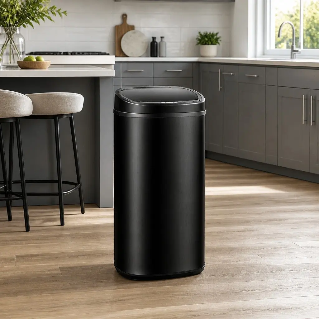 Automatic Motion Sensor Rubbish Bin Touchless 68L Black Steel