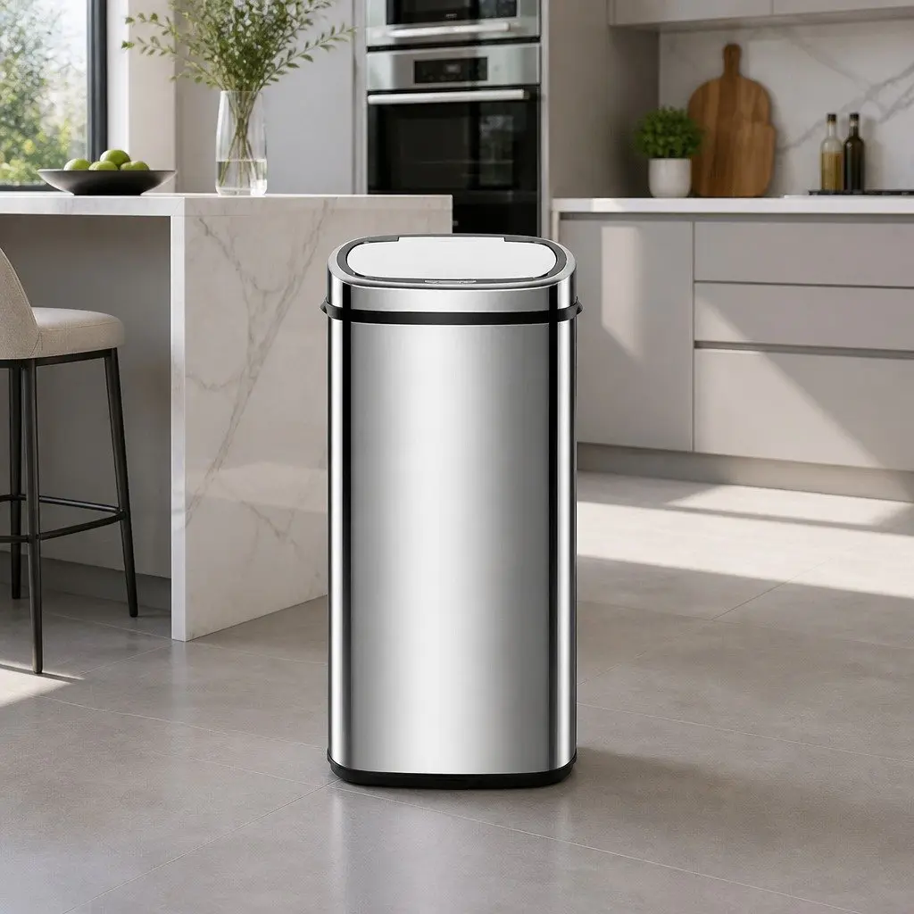 Automatic Motion Sensor Rubbish Bin Hands-Free 68L Silver Trash Can