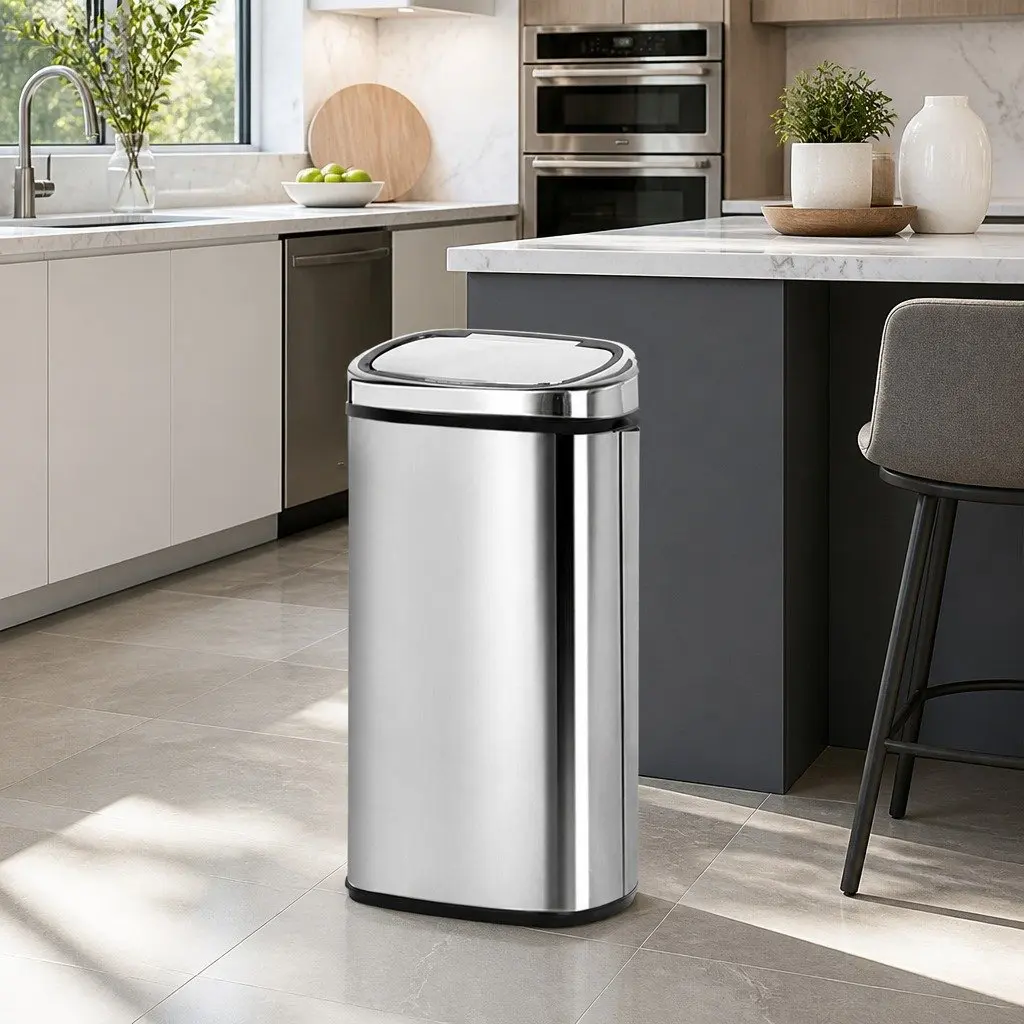 Automatic Motion Sensor Rubbish Bin Hands-Free 68L Silver Trash Can