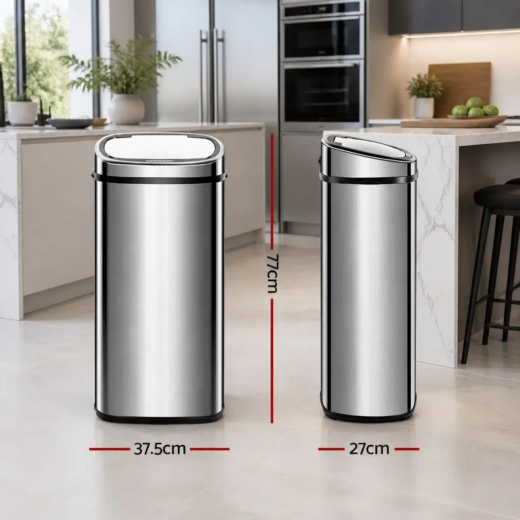 Automatic Motion Sensor Rubbish Bin Hands-Free 68L Silver Trash Can