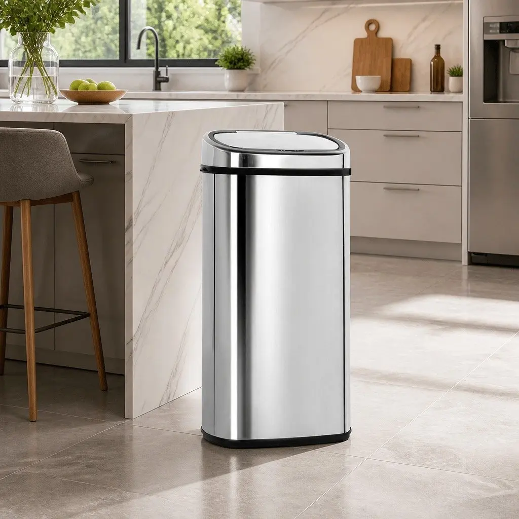 Automatic Motion Sensor Rubbish Bin Hands-Free 68L Silver Trash Can