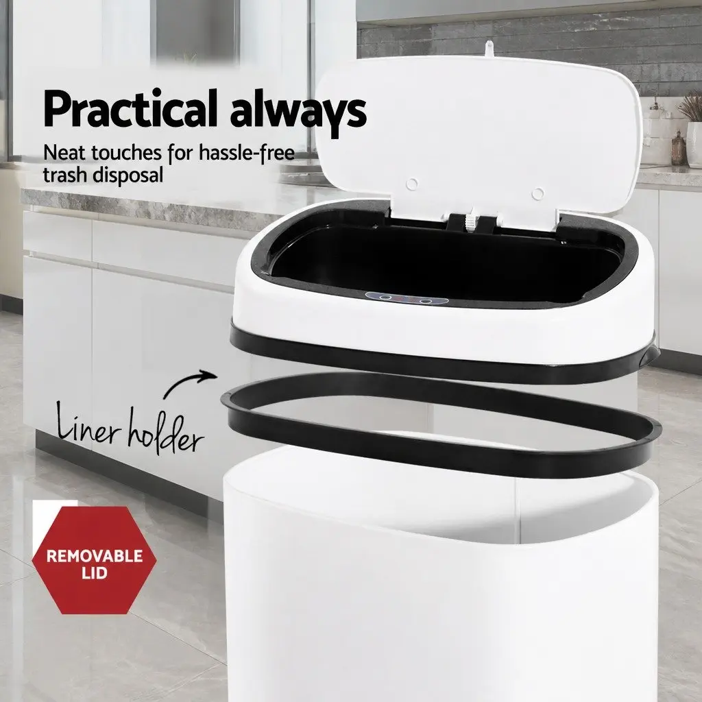 Motion Sensor Rubbish Bin 68L Automatic Kitchen Hands-Free White Steel