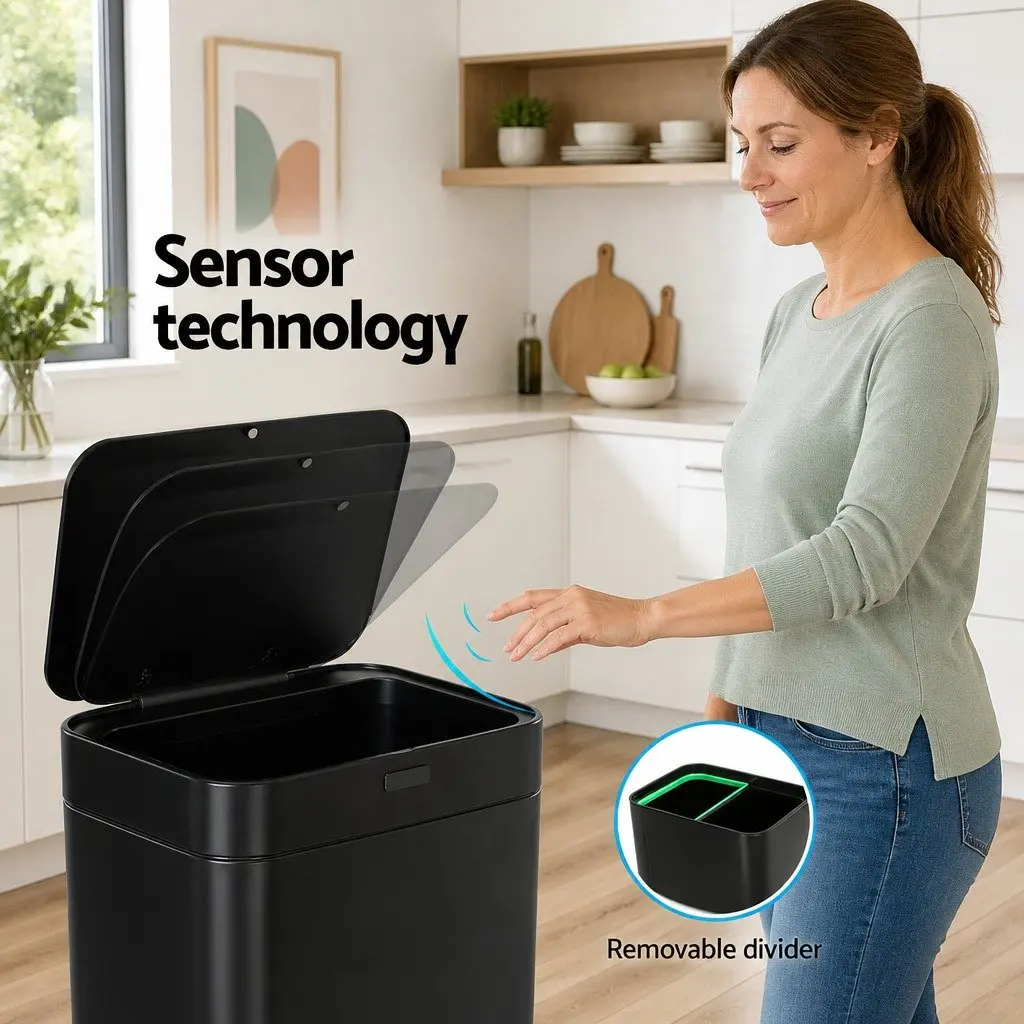 Automatic Motion Sensor Recycling Bin Dual Compartment 70L