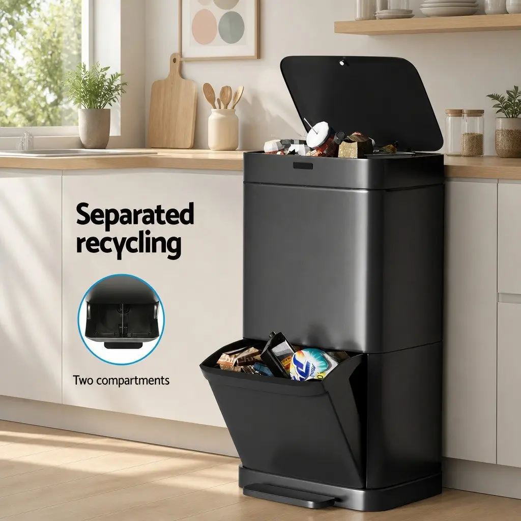 Automatic Motion Sensor Recycling Bin Dual Compartment 70L