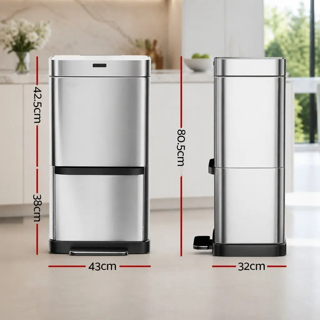 Automatic Motion Sensor Recycling Bin Hands-Free 70L Silver