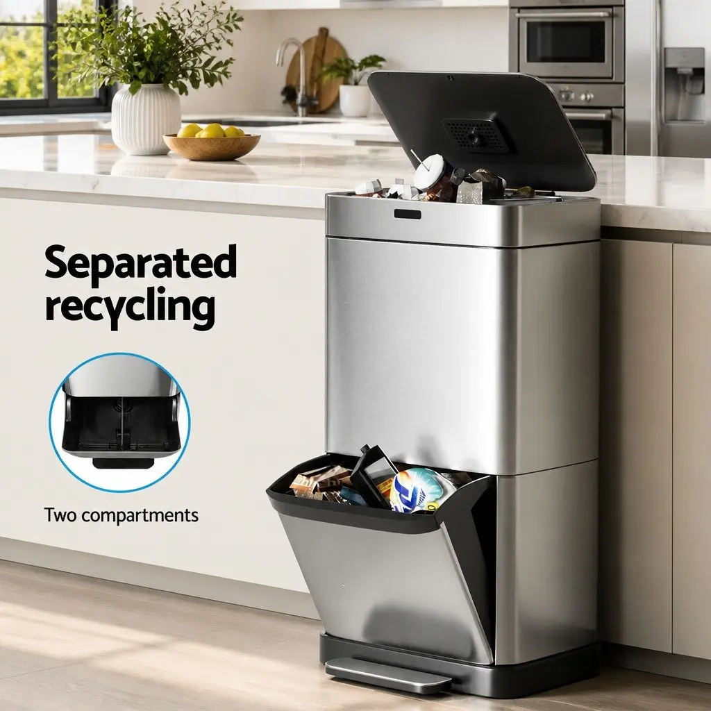 Automatic Motion Sensor Recycling Bin Hands-Free 70L Silver
