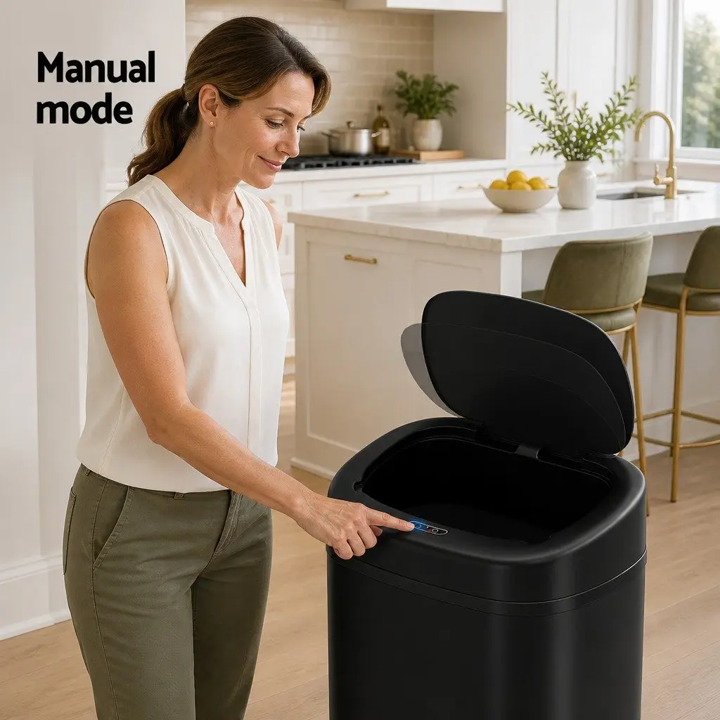 Automatic Motion Sensor Bin Hands-Free 82L Black Steel