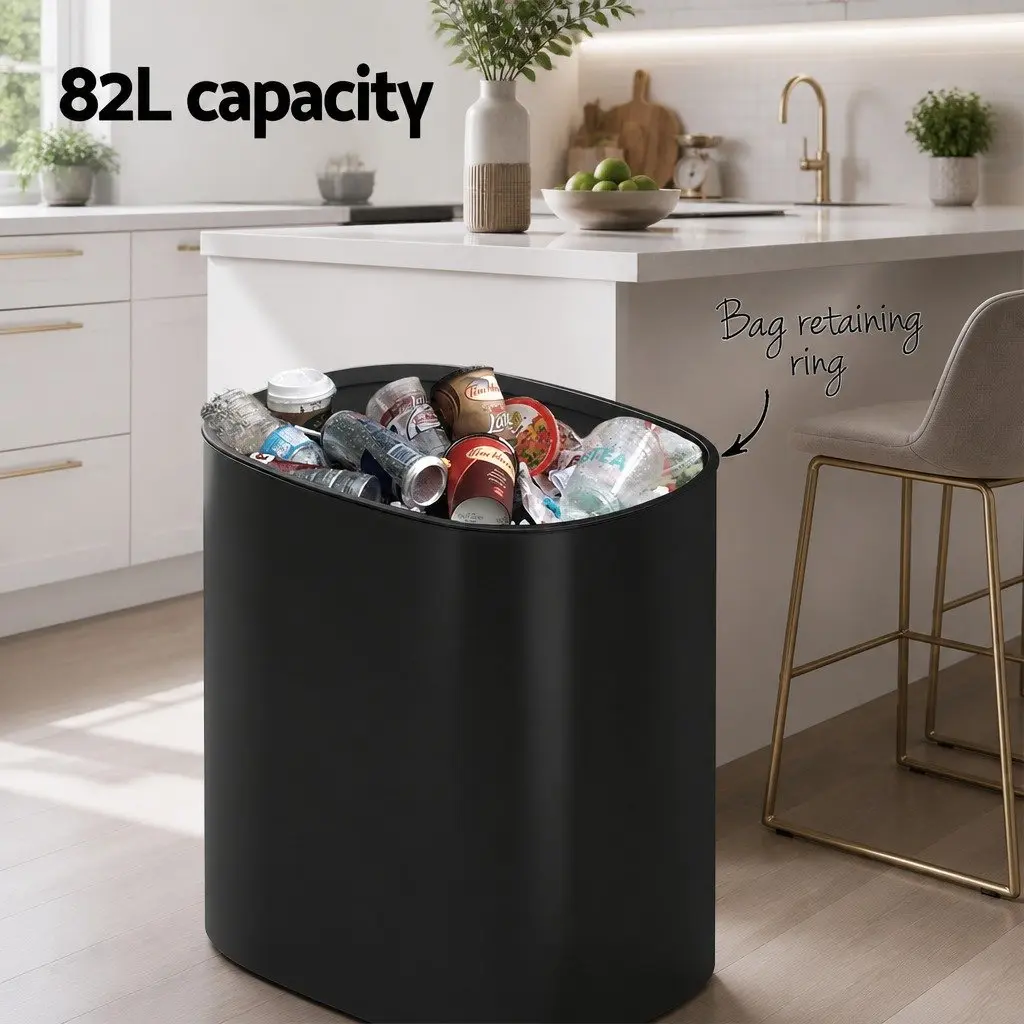 Automatic Motion Sensor Bin Hands-Free 82L Black Steel