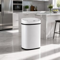 Motion Sensor Rubbish Bin Automatic 82L Capacity White Steel Kitchen Waste