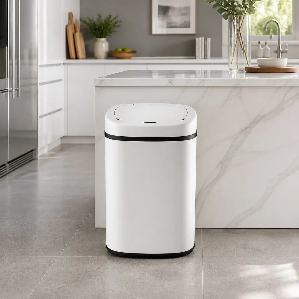 Automatic Motion Sensor Rubbish Bin 82L Capacity White Steel
