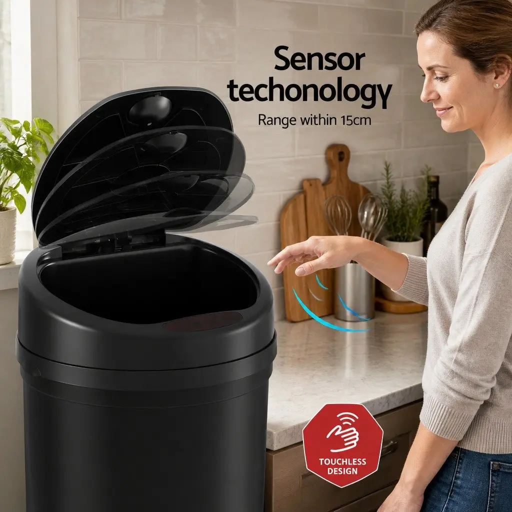 Automatic Trash Can Motion Sensor Hands-free 9L Black