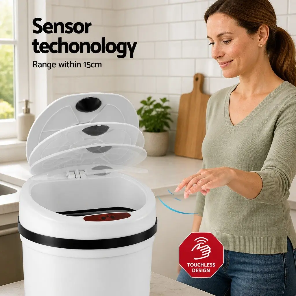 Automatic Trash Can Sensor Bin 9L White Hands Free