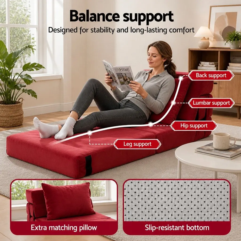 Convertible Folding Sofa Bed Armless Lounger Foam Floor Sofa Blue 3-in-1 Chair