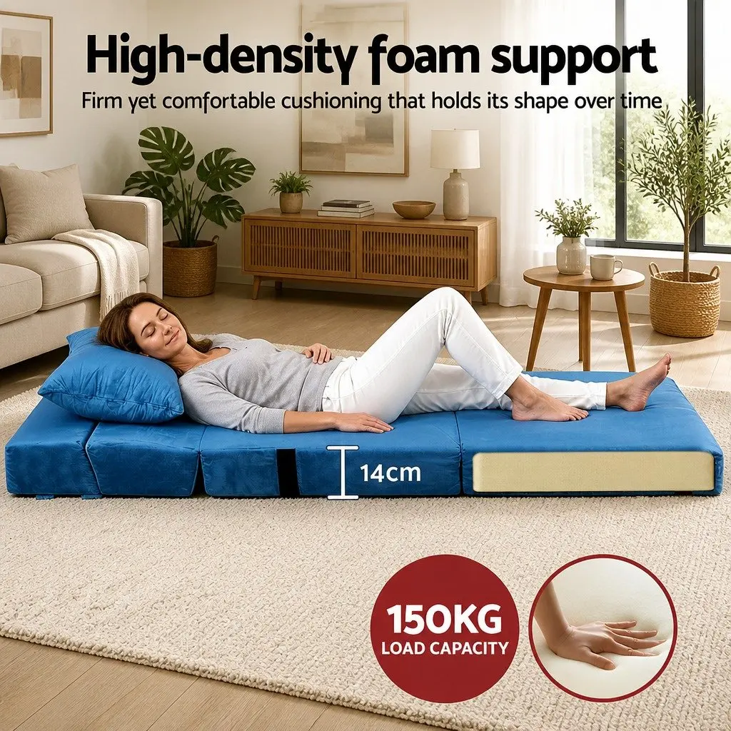 Convertible Folding Sofa Bed Armless Lounger Foam Floor Sofa Blue 3-in-1 Chair