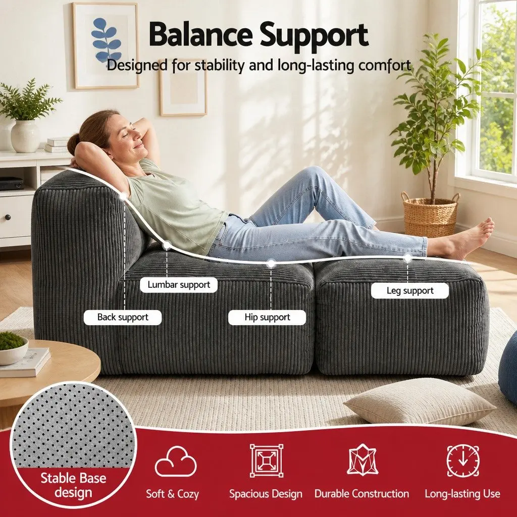 Foldable Bean Bag Sofa Bed Compact Grey Boneless Lounger Chair