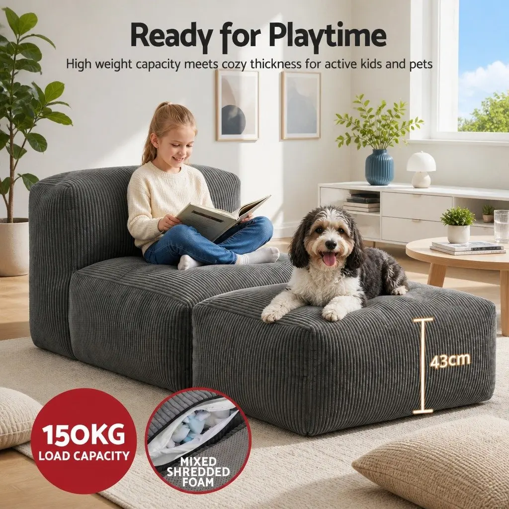 Foldable Bean Bag Sofa Bed Compact Grey Boneless Lounger Chair