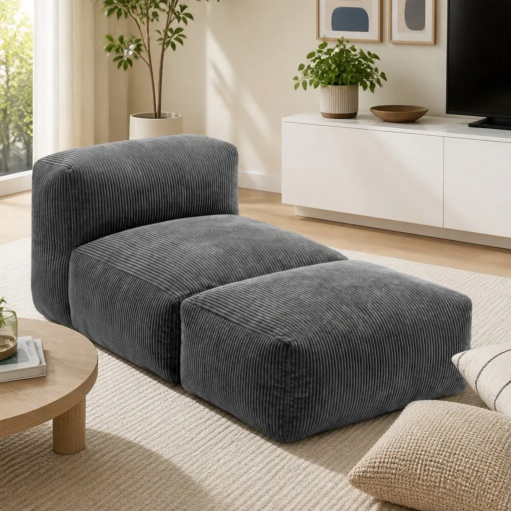 Foldable Bean Bag Sofa Bed Compact Grey Boneless Lounger Chair
