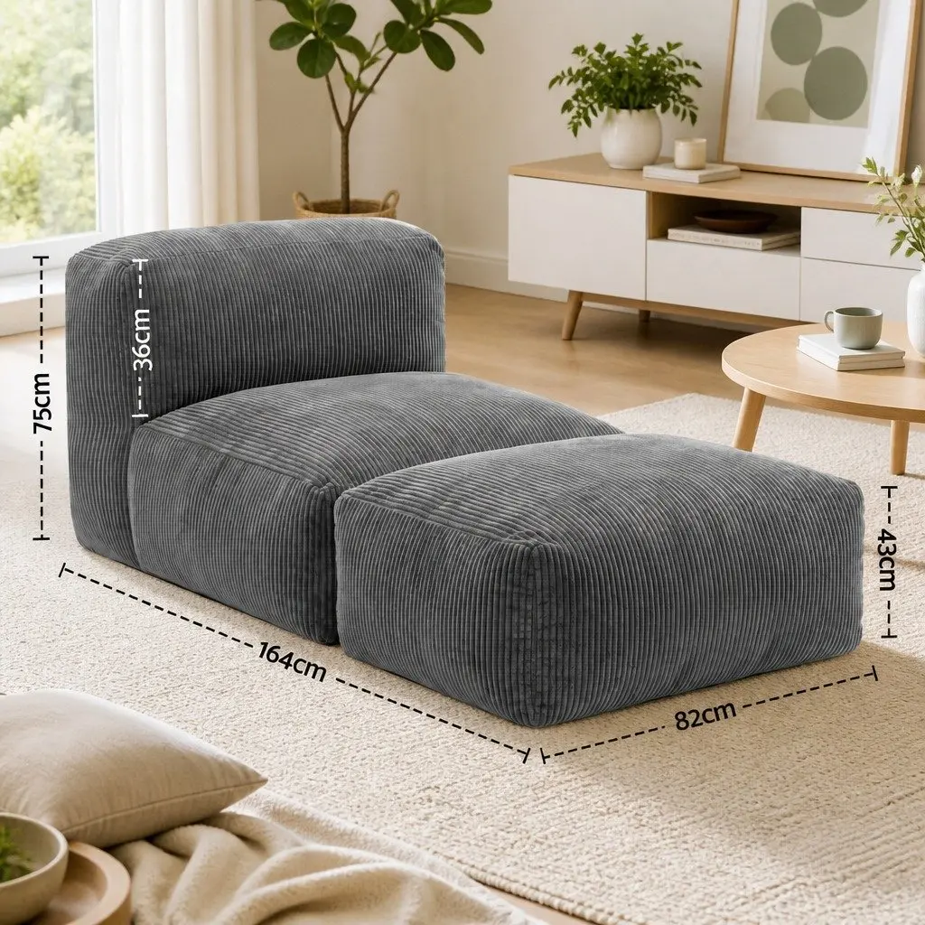 Foldable Bean Bag Sofa Bed Compact Grey Boneless Lounger Chair