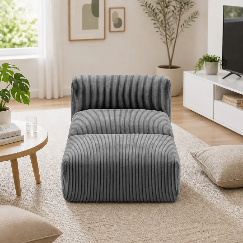 Foldable Bean Bag Sofa Bed Compact Grey Boneless Lounger Chair