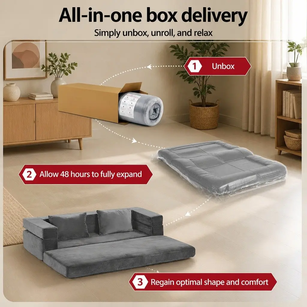 Convertible Sofa Bed 3-in-1 Functionality Grey