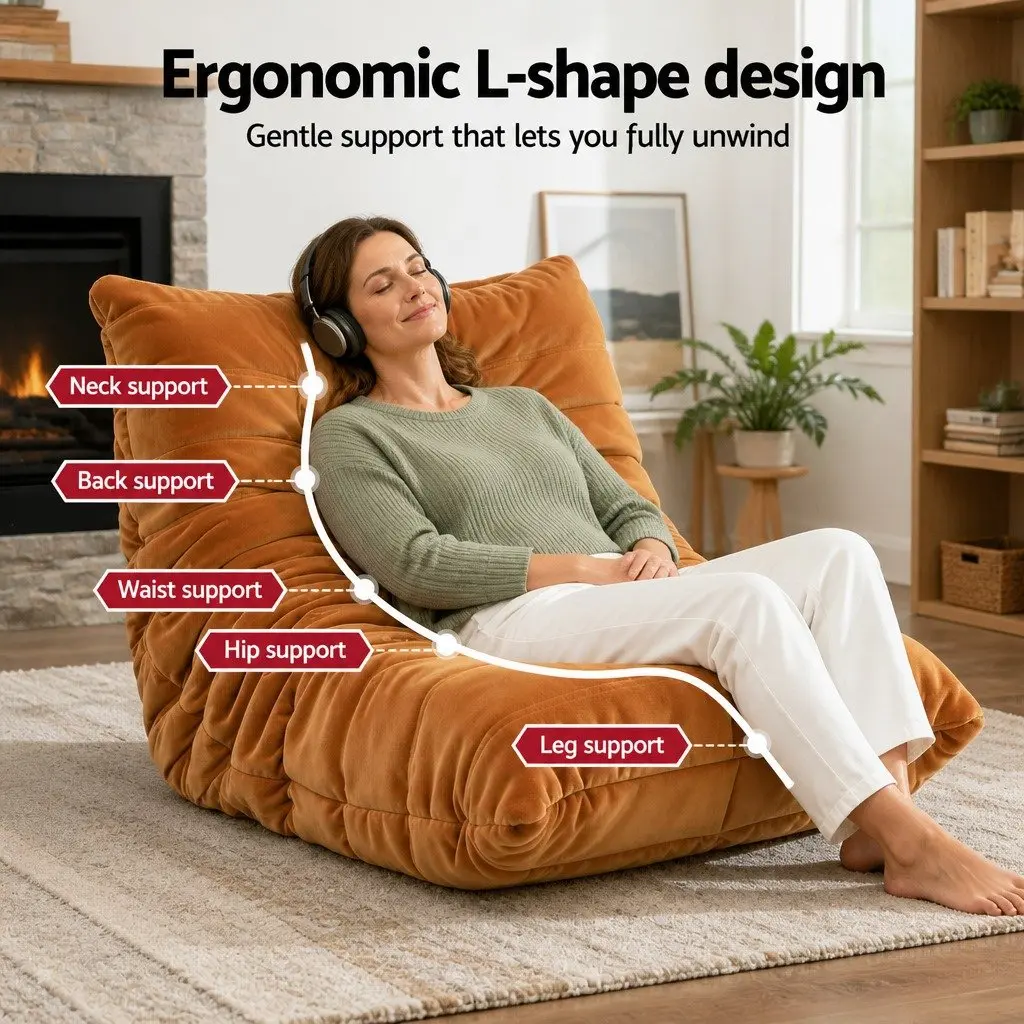Lazy Sofa Accent Chair Floor Couch Leisure Lounge Foam Pouffe Recliner Brown