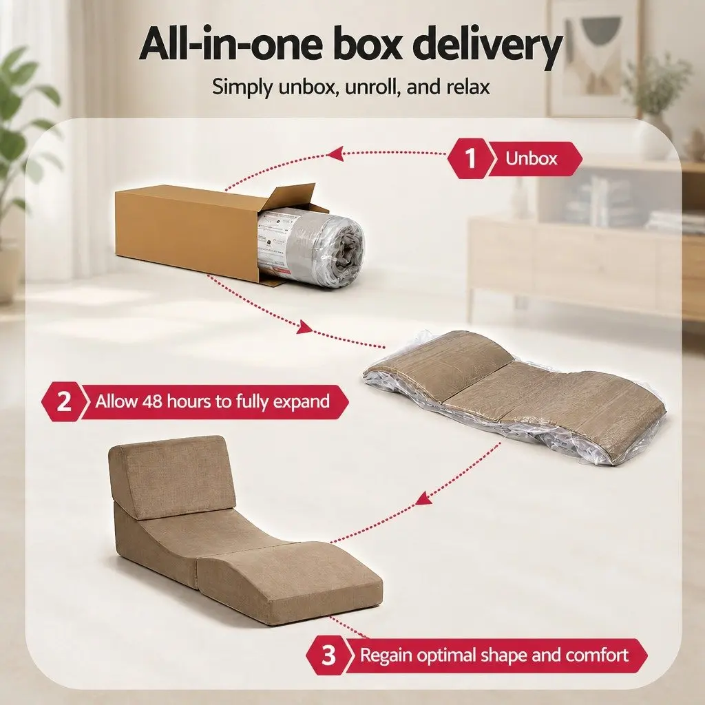 Folding Sofa Bed Convertible Armless Foam Lounger Chair Brown 3-in-1