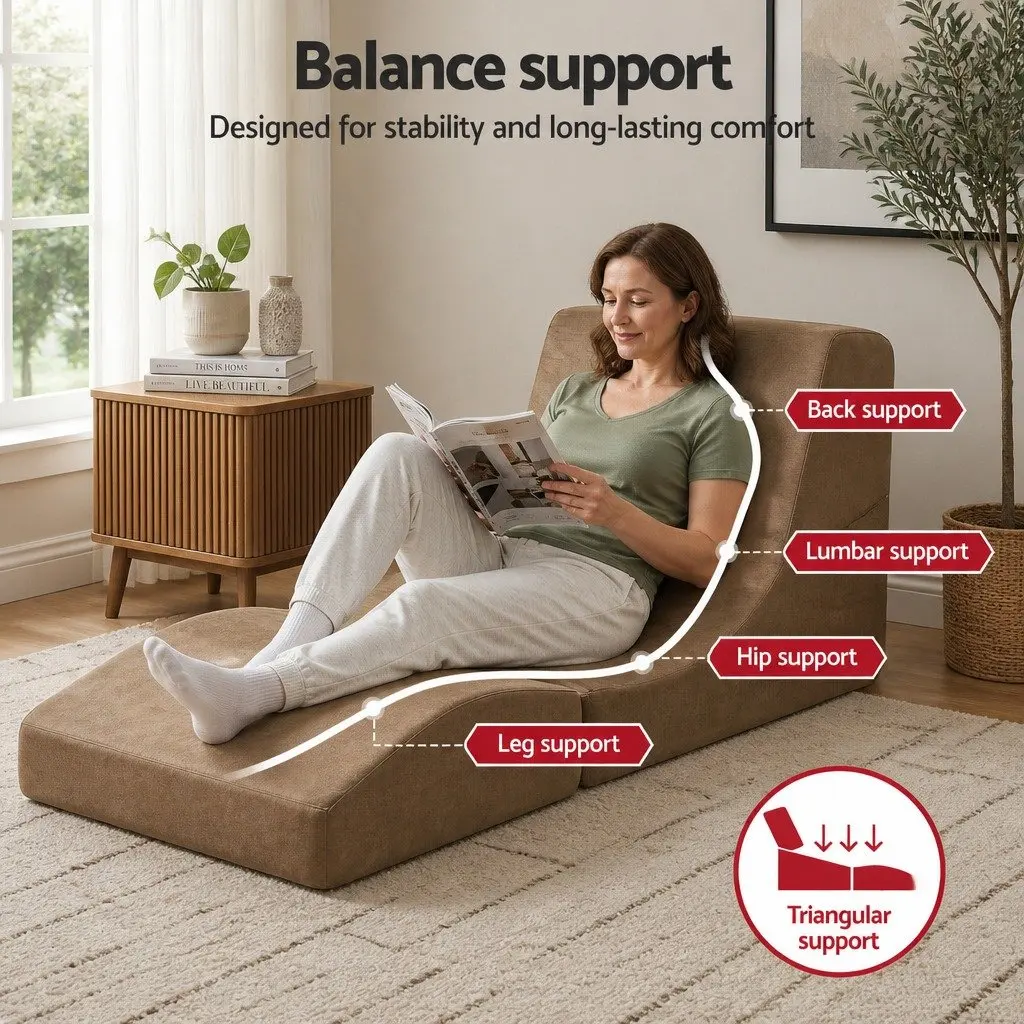 Folding Sofa Bed Convertible Armless Foam Lounger Chair Brown 3-in-1