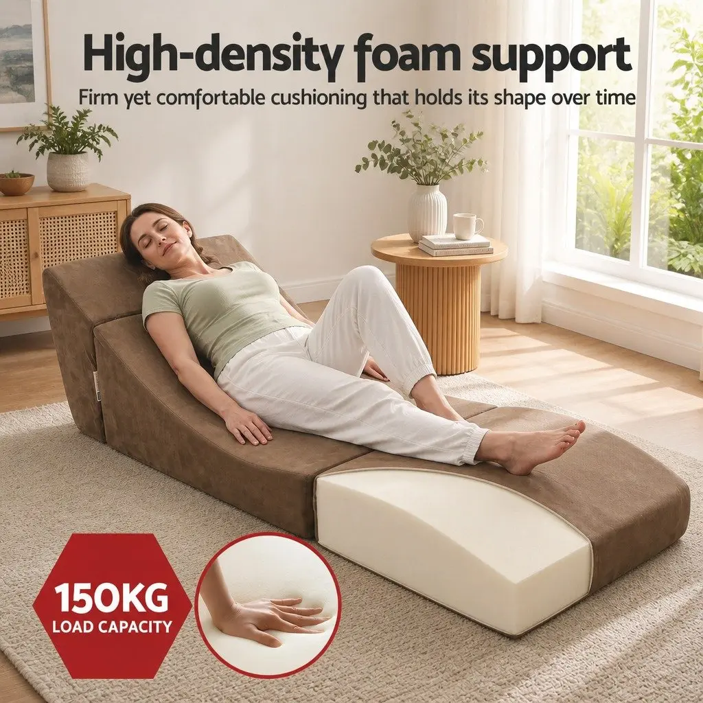 Folding Sofa Bed Convertible Armless Foam Lounger Chair Brown 3-in-1