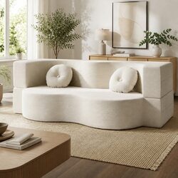 Folding Sofa Bed 2-in-1 Convertible Futon Loveseat Couch Floor Sleeper Beige