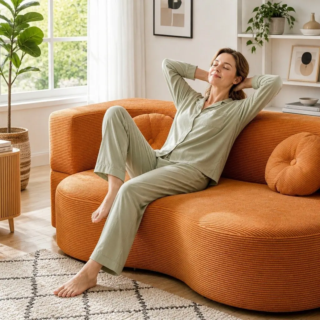 Folding Sofa Bed Convertible Futon Curved Couch Orange