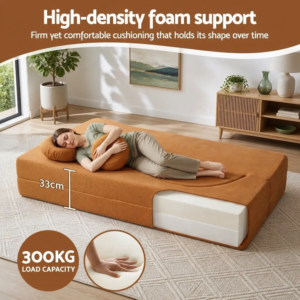 Folding Sofa Bed Convertible Futon Curved Couch Orange