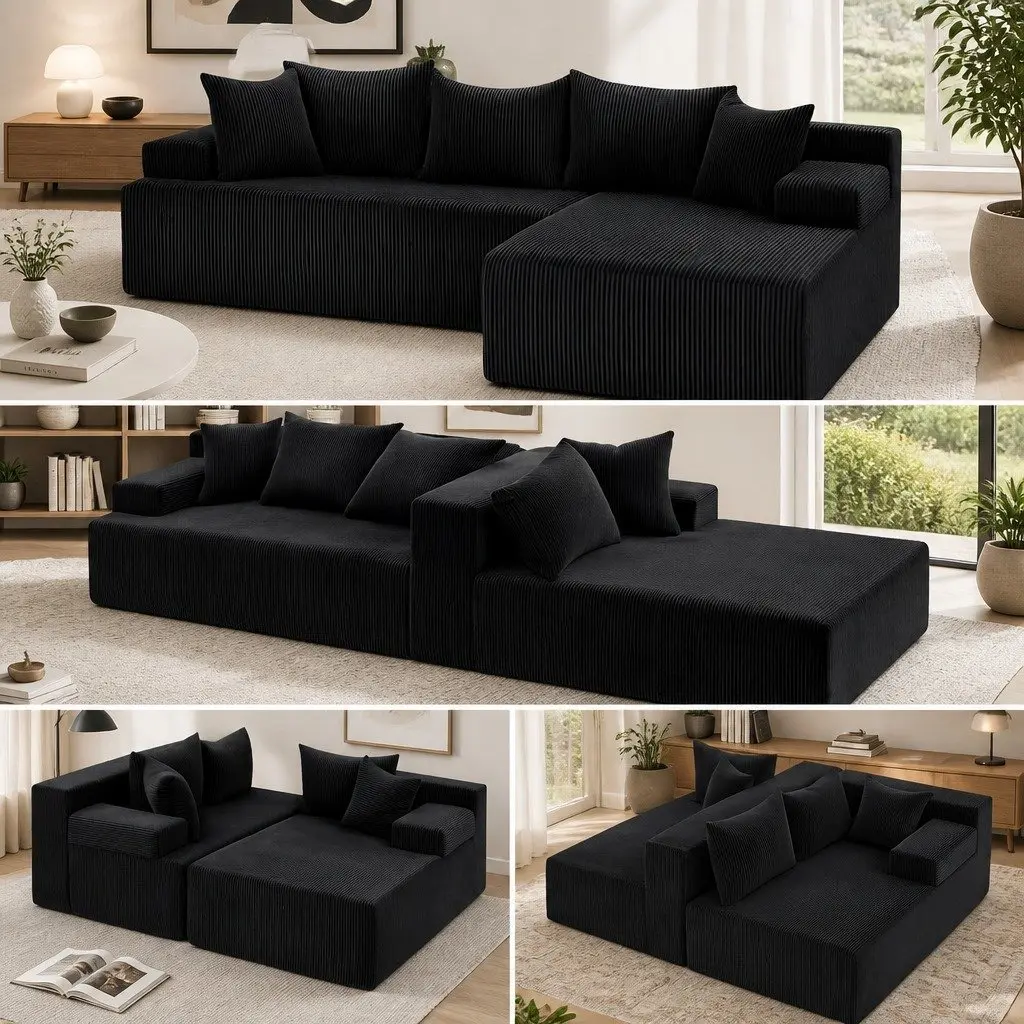 L-Shaped Modular Sectional Sofa Bed Convertible Couch Corduroy Fabric 4-Seater