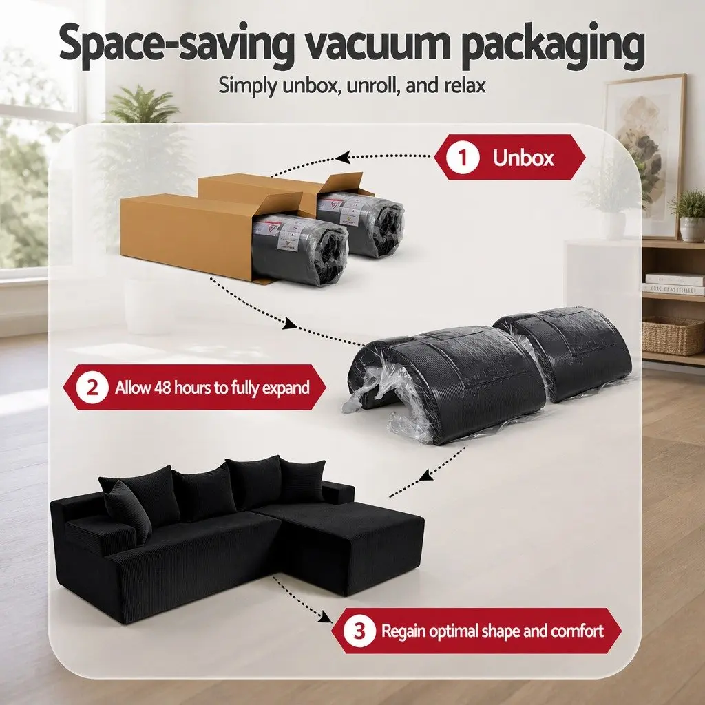 L-Shaped Modular Sectional Sofa Bed Convertible Couch Corduroy Fabric 4-Seater