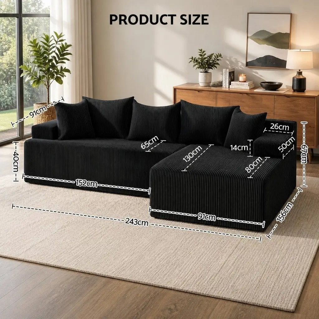 L-Shaped Modular Sectional Sofa Bed Convertible Couch Corduroy Fabric 4-Seater