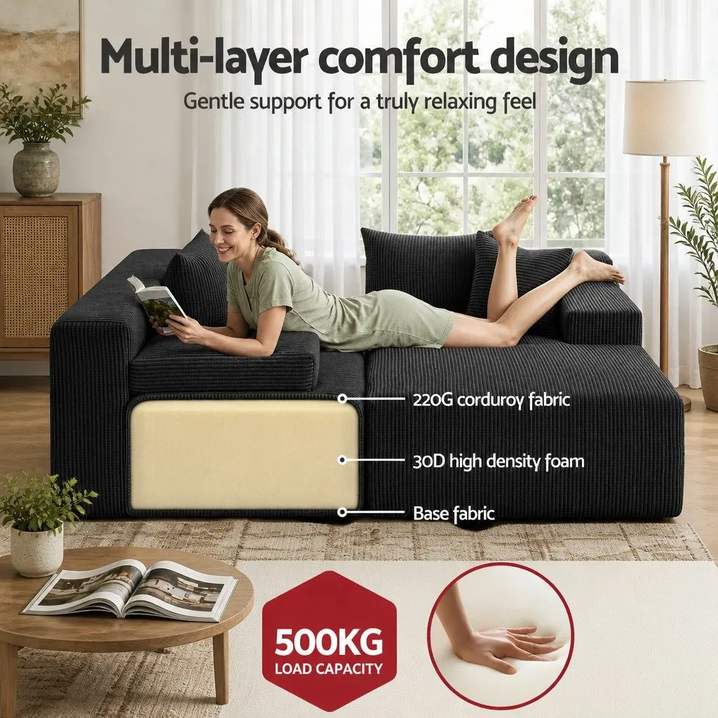 L-Shaped Modular Sectional Sofa Bed Convertible Couch Corduroy Fabric 4-Seater