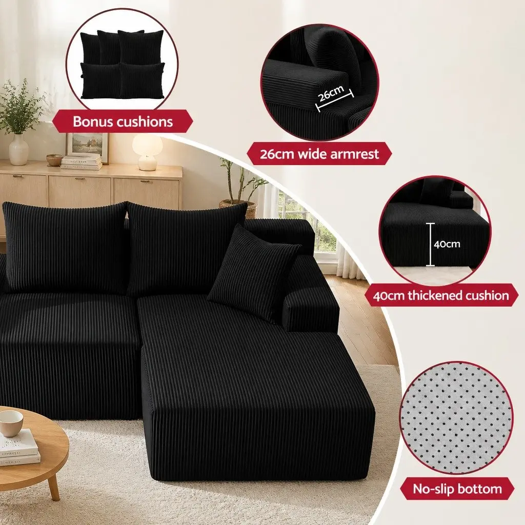 L-Shaped Modular Sectional Sofa Bed Convertible Couch Corduroy Fabric 4-Seater