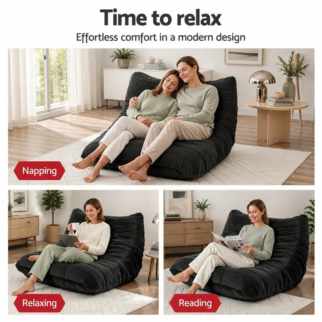 2 Seater Lazy Sofa Floor Couch Armless Lounge Chair Accent Caterpillar Design