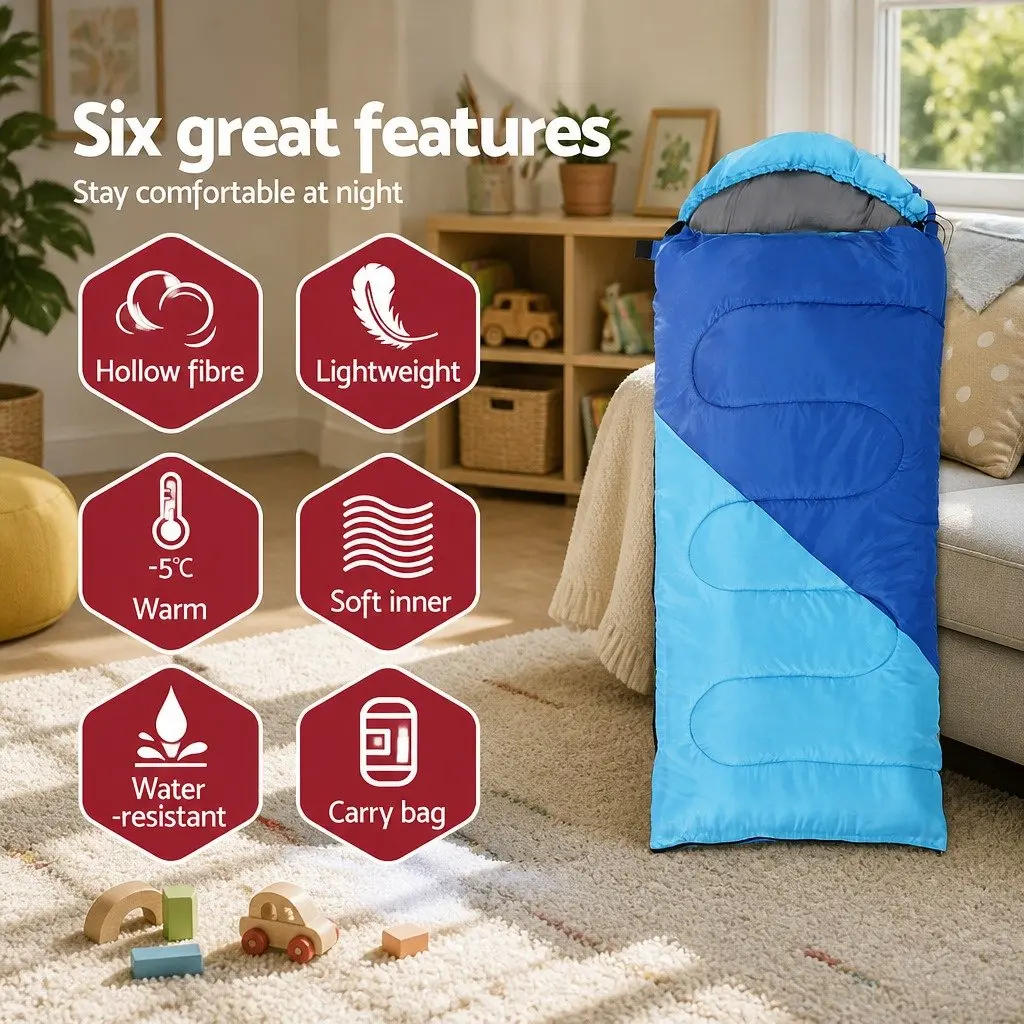 Kids Sleeping Bag Thermal 172cm Lightweight Portable Blue