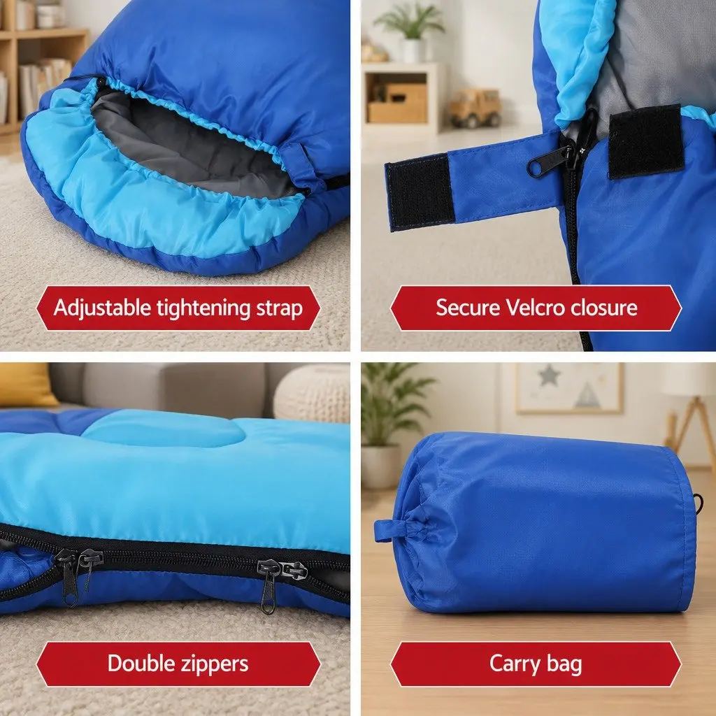 Kids Sleeping Bag Thermal 172cm Lightweight Portable Blue