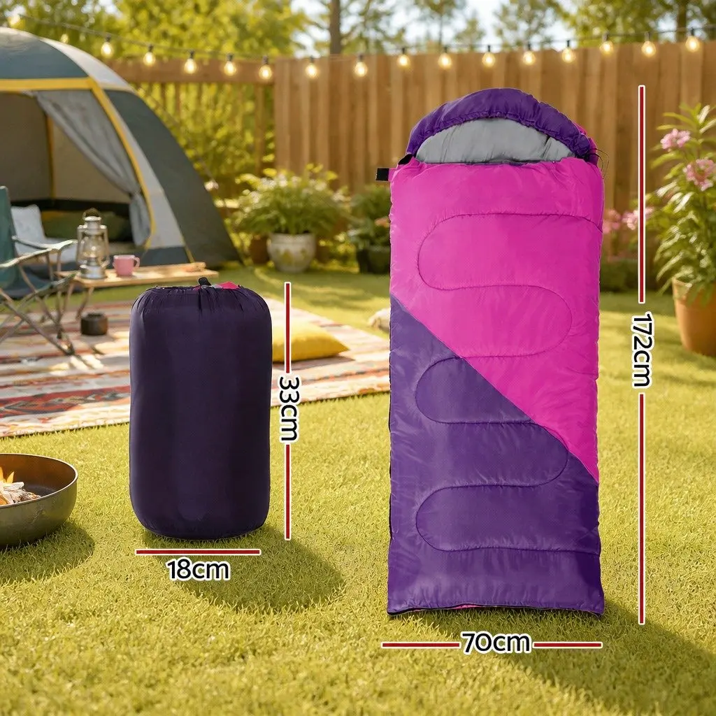 Kids Lightweight Pink Thermal Sleeping Bag 172cm for Camping Hiking Travel