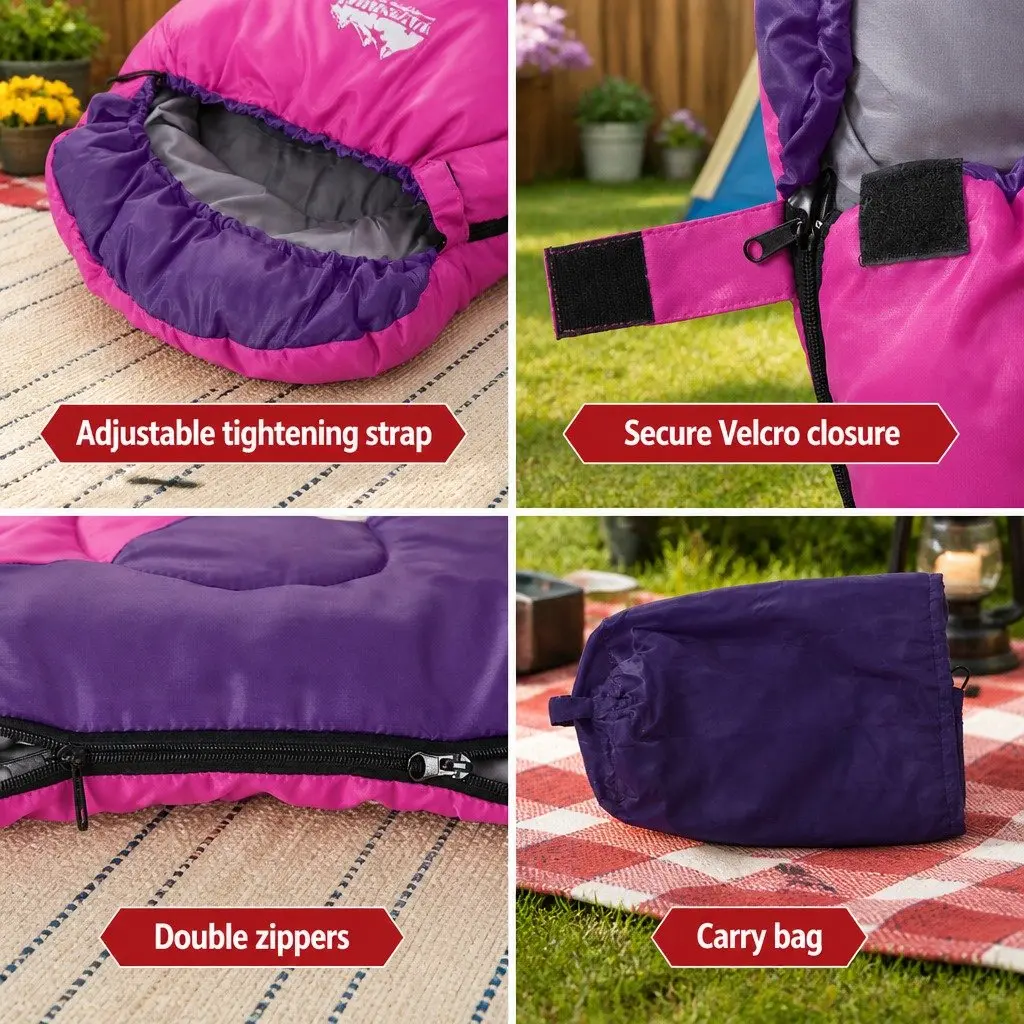 Kids Lightweight Pink Thermal Sleeping Bag 172cm for Camping Hiking Travel
