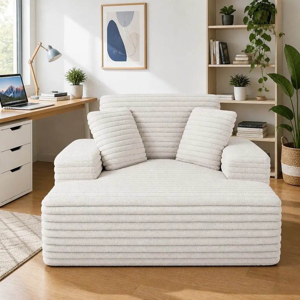 Sofa Bed Faux Fur Fabric Beige Modern Minimalist High-Density Foam Pocket Spring