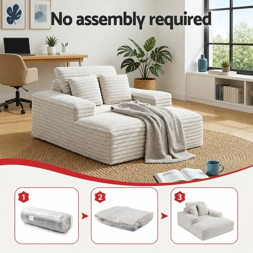 Sofa Bed Faux Fur Fabric Beige Modern Minimalist High-Density Foam Pocket Spring