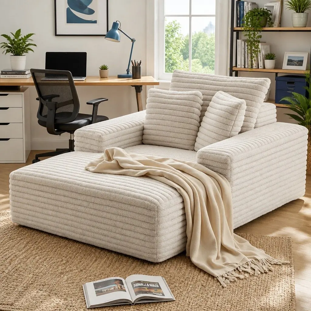 Sofa Bed Faux Fur Fabric Beige Modern Minimalist High-Density Foam Pocket Spring