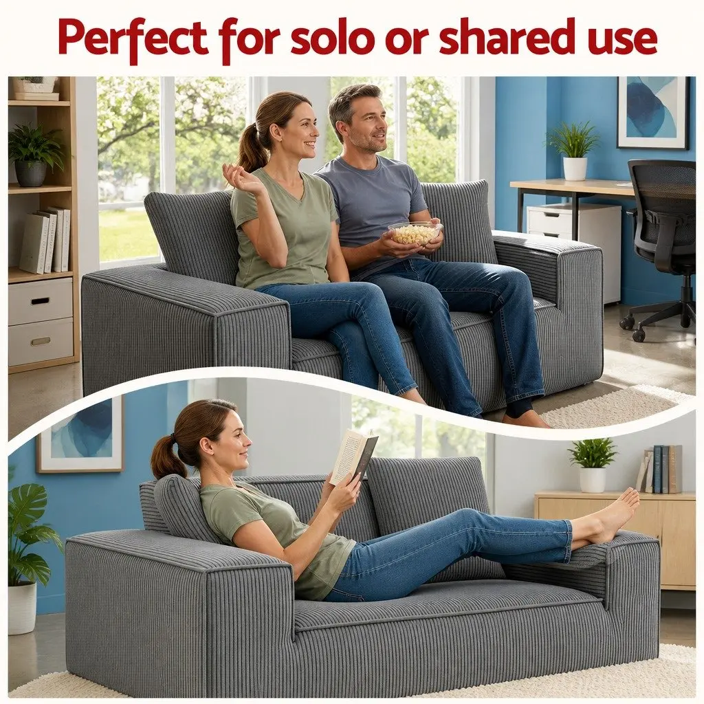 2 Seater Loveseat Sofa Bed Couch No Assembly Required Corduroy Small Grey Sofa
