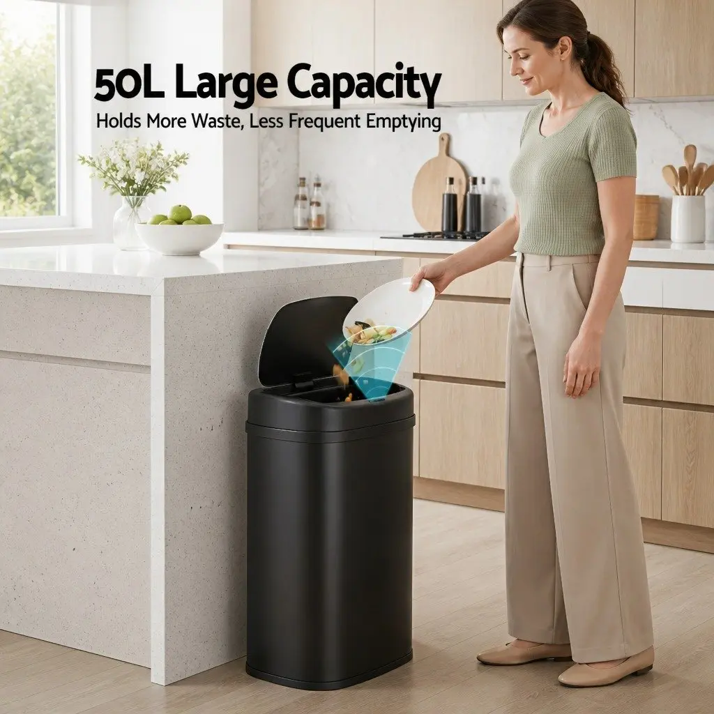 Automatic Bin Motion Sensor Hands-Free 50L Black Kitchen Trash Can