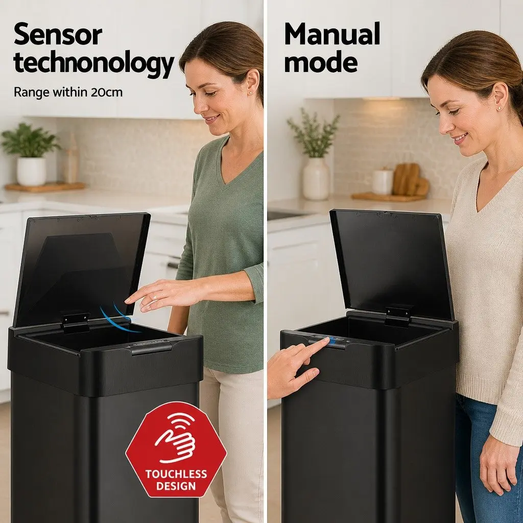 50L Automatic Motion Sensor Kitchen Trash Can Hands-Free Rubbish Bin Black